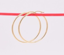 2mm X 40mm 1 1/2" Plain All Polished Shiny Hoop Earrings REAL 14K Yellow Gold
