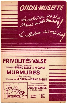 Partition accordéon guitare v. 1950 - 2 valses musette de M. CAMIA et E. BASILE - Photo 1/3