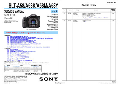 SONY Alpha A58 SLT-A58 SLT-A58K Camera Service Repair Manual PDF NO WATERMARK