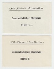 DDR Geldscheine Wertschein LPG Geld 1 MDN + 5 MDN LPG Einheit Gro&szlig;bothen