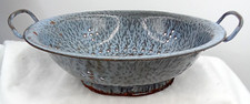 Blue Gray Enamelware Graniteware Marble Metal Colander Strainer Handles Vintage