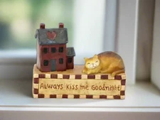 Primitive Farmhouse Always Kiss Me Goodnight Cat Saltbox House Block