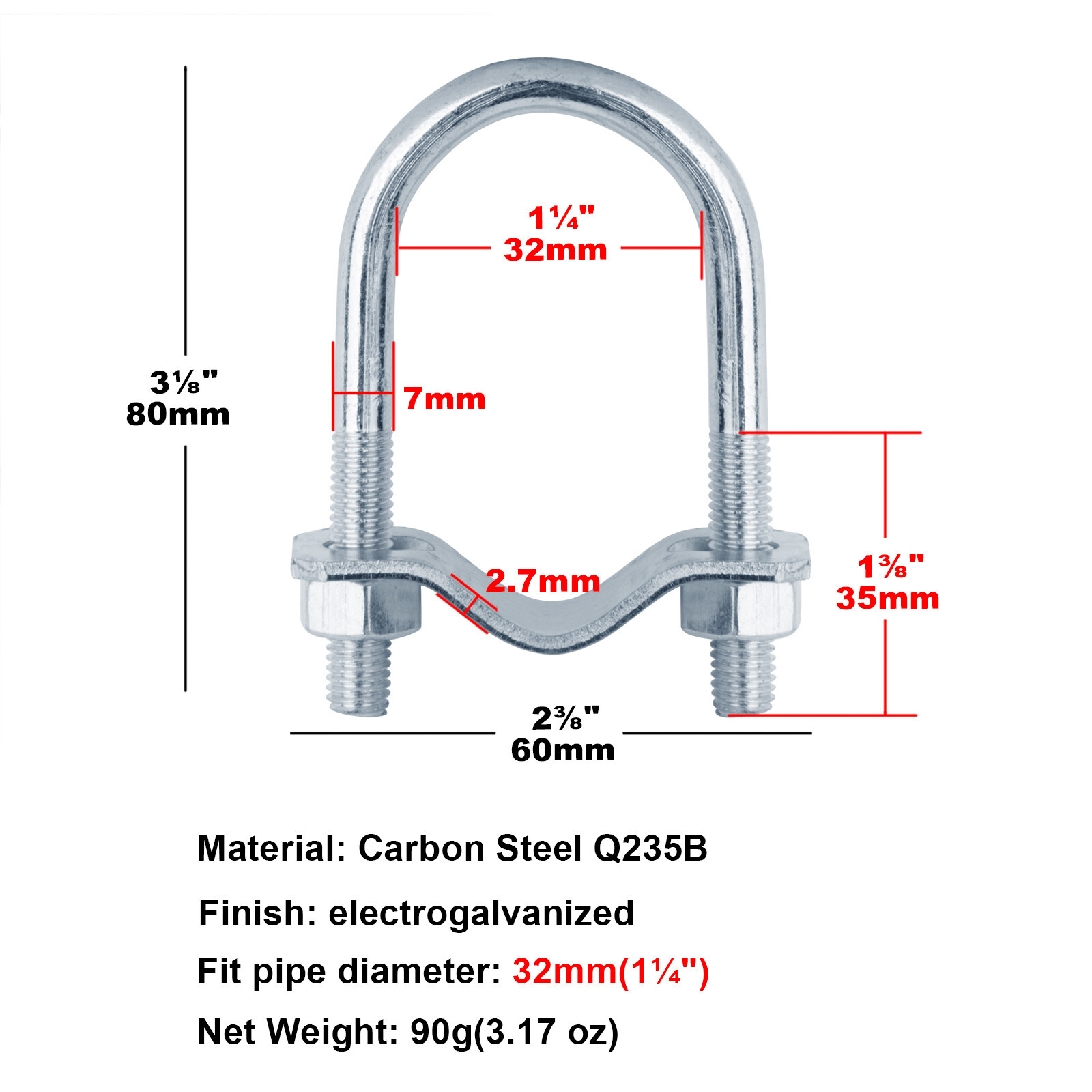 10 Sets Round UBolts Clamp for Double OD 1¼ Inches(32mm) Round Pipe eBay