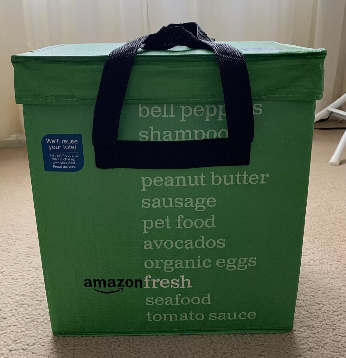Amazon Fresh Reusable Foldable Green Box Tote Bag W/pads-Discontinued  10x14x16” | eBay