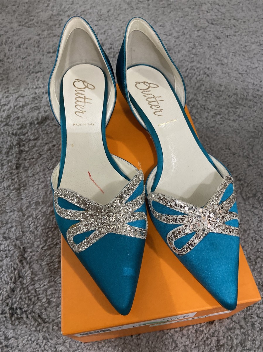 Low Heel Teal Bridal Shoes Teal Blue Velvet Wedding Shoes With