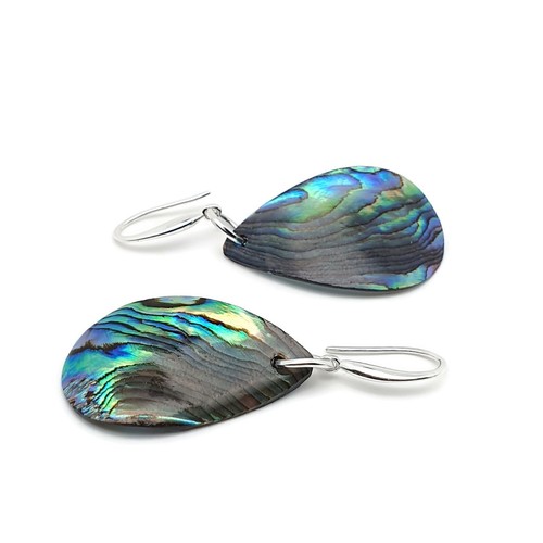 Paua Earrings Rainbow Abalone Natural Shell Dangle Drop Sterling Silver Hooks - Picture 38 of 84