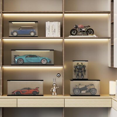 Car Display Case Acrylic 16 in x 8 in LED Light 1/12 Rack 1/18