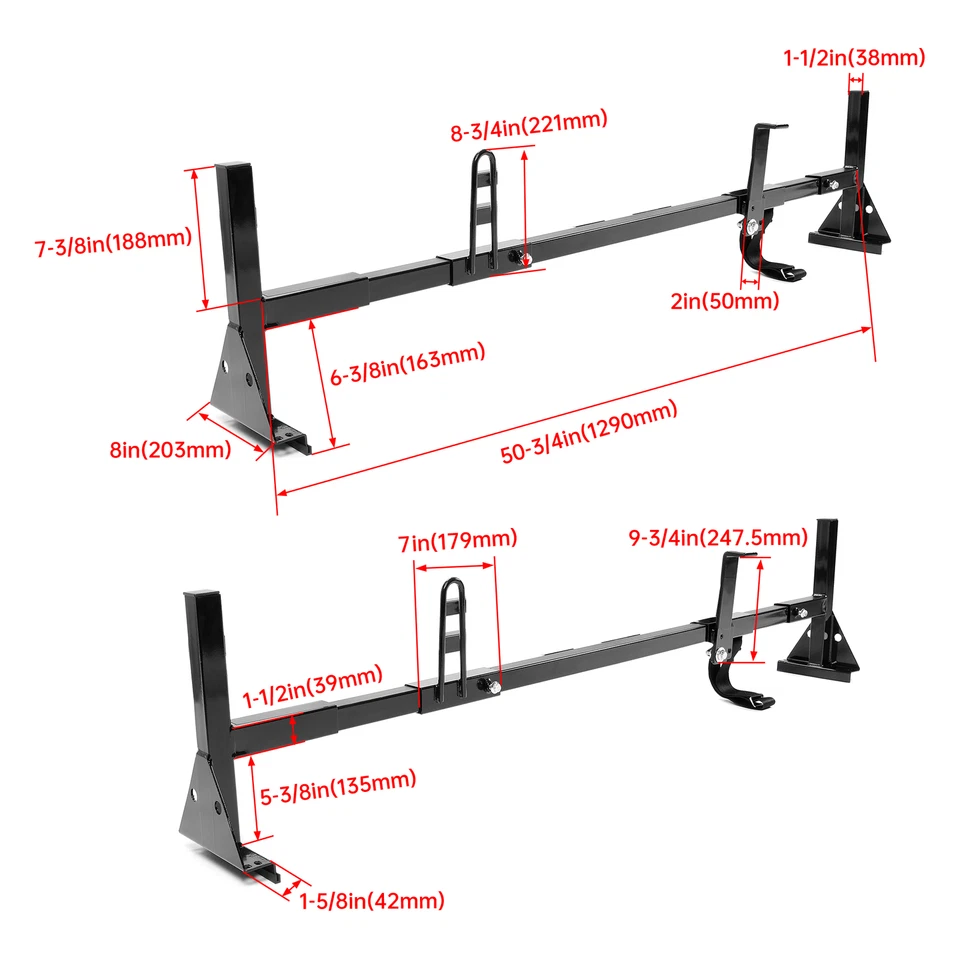 750LBS Fullsize Van 3 Bar Ladder Roof Rack Set For Ford Chevy Express GMC Savana Foto 2 de 4