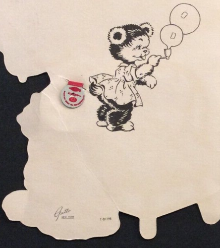 VTG '40s GATTO NOVELTY BIRTHDAY CARD 4th BIRTHDAY GIRL TEDDY w/METAL PIN-UNUSED - Picture 4 of 5