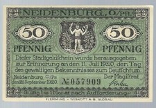 Notgeld - Stadt Neidenburg / OPr.(heute Nidzica in Polen) - 50 Pf. - 1920 - RAR