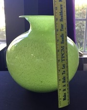 Italian Hand Blown Art, Vase, Speckled Murano Style Lime Green, 9.5 x 9.5  