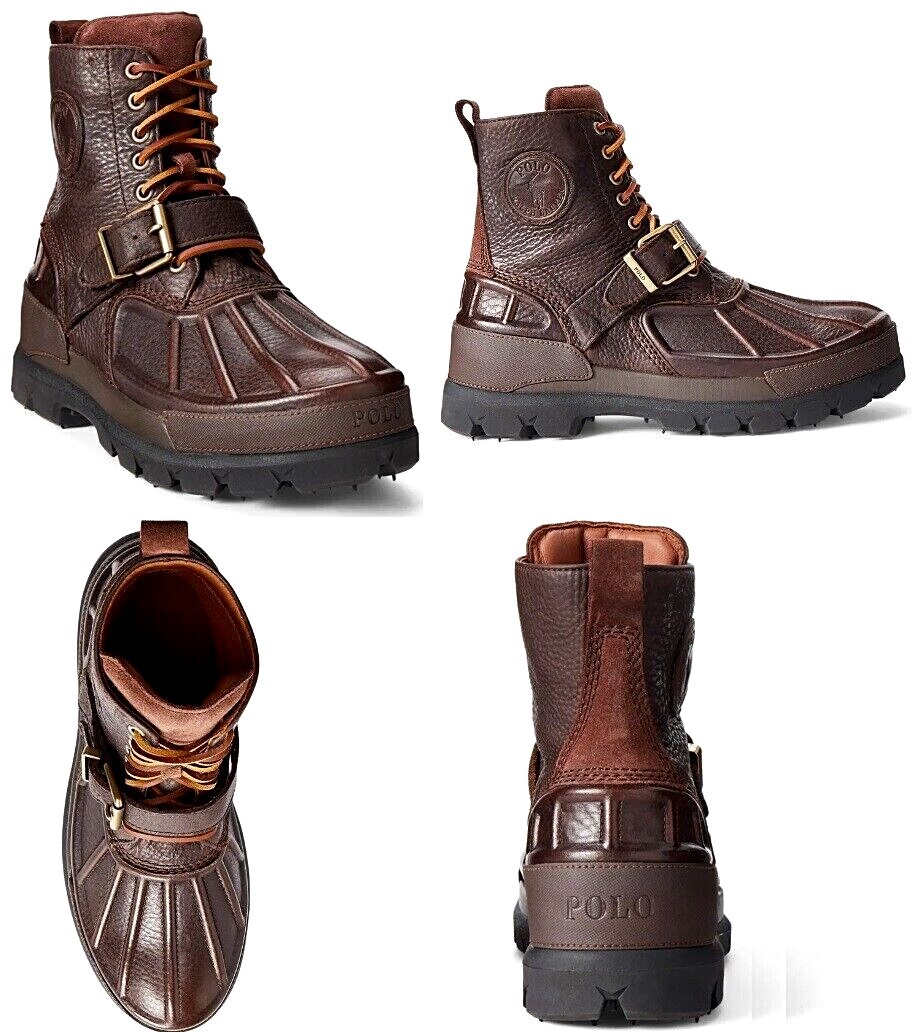 Polo Ralph Lauren Oslo High Duck Buckle Brown Leather Boots Shoes Mens  13