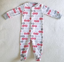 Carters  Boy's 1 Piece Pajama  Size 9 Mo. Fire Trucks  White.