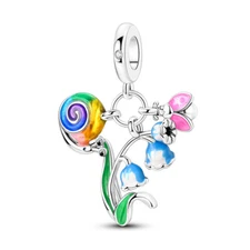 MULA European Snail Ladybug Pendant DIY Charm CZ Fit Bracelet 925 Silver Plated