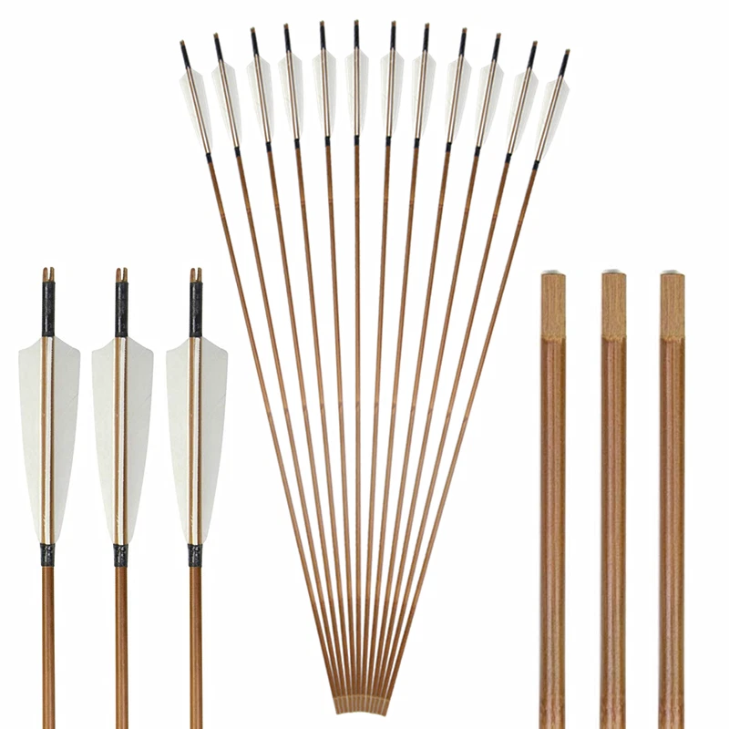 Bamboo Arrows Archery 5'' Natural Feather Arrowheads Traditional Bow Hunting - Image 2 of 4