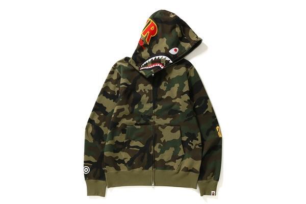 A BATHING APE WOODLAND CAMO SHARK FULL ZIP HOODIE green 18ss bape