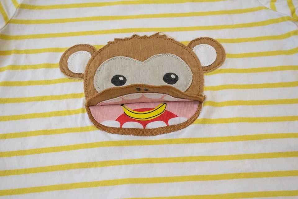 Мини Boden желтые полоски вышитый нахальный обезьяна банан лифт-клапан 3-4 года - Изображение 2 из 4