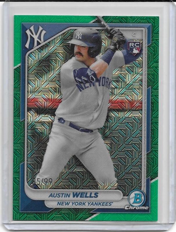 2024 Bowman Mega Box Austin Wells GREEN Mojo Refractor RC #'d 85/99