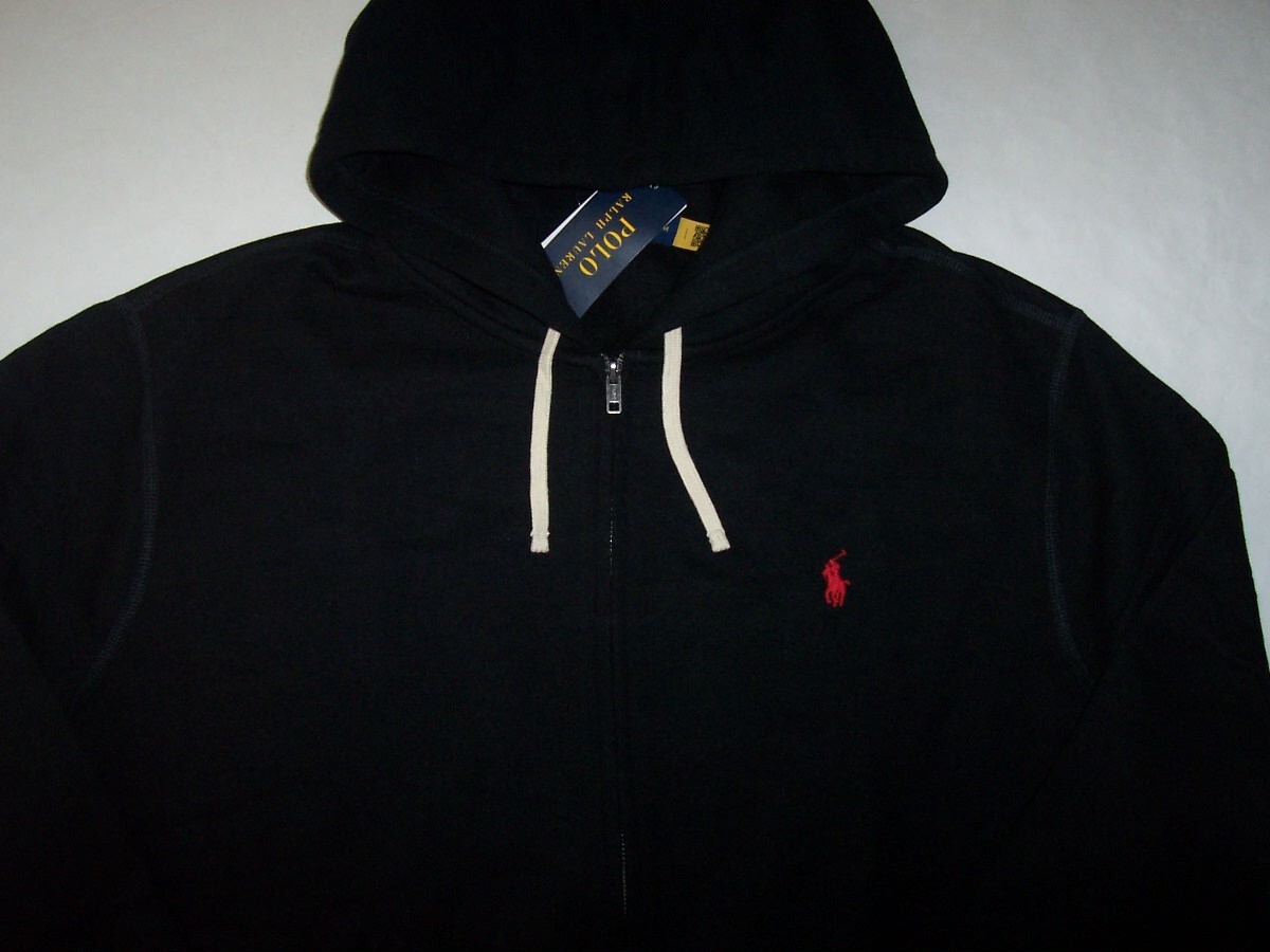 Polo Ralph Lauren nuova con etichette SOLID BLACK FULL ZIP giacca termica con cappuccio 4XLT RED PONY
