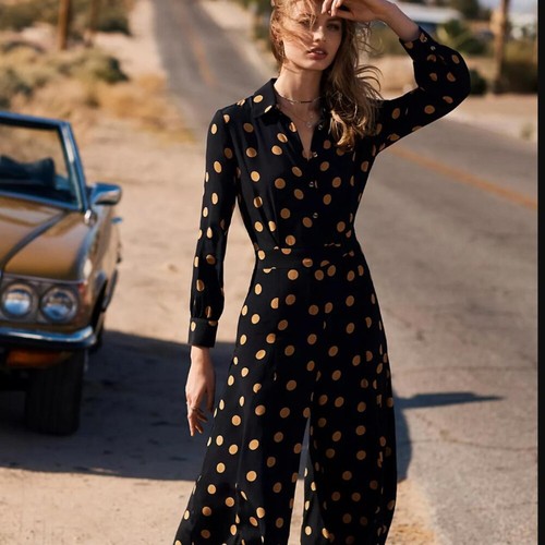 Anthropologie Loveland Jumpsuit mit weitem Bein Punkte Schwarz Größe 12 - Bild 4 von 5