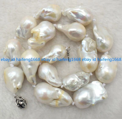 Echte Schmuck 15x22mm Riesige Natürliche Weiß Barock Perle Halskette 24 Zoll - Bild 1 von 4