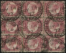 ½d SG 48, Pl.5 BLOCK OF NINE VFU, 'Manchester Royal Exchange.1872' CDS. Fine ...