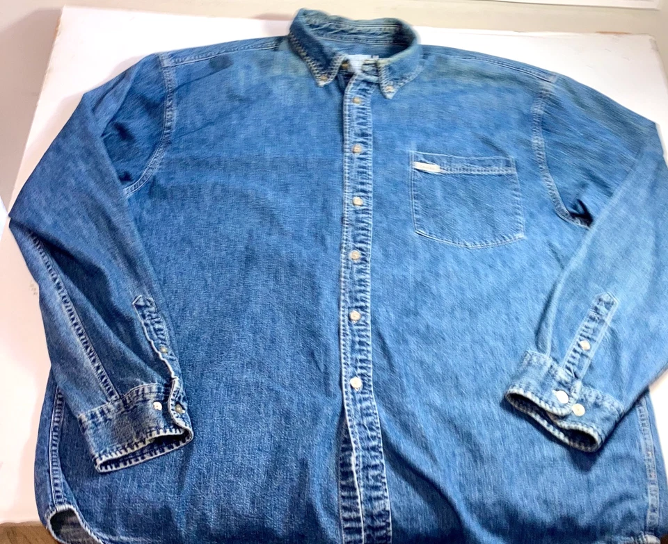 Vintage 90s Calvin Klein Jeans Denim Long Sleeve Button Down Shirt Blue Sz XL - Image 2 of 4