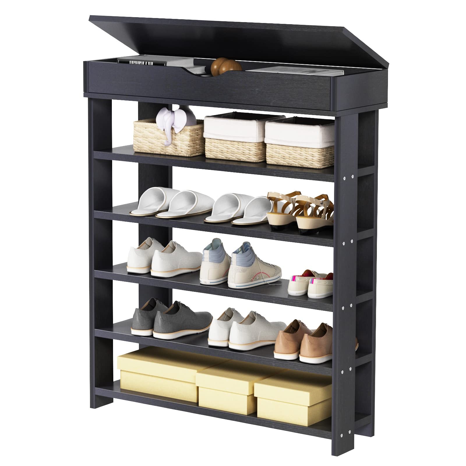5-Tier Wooden Shoe Rack Storage Cabinet for Sneakers & Heels