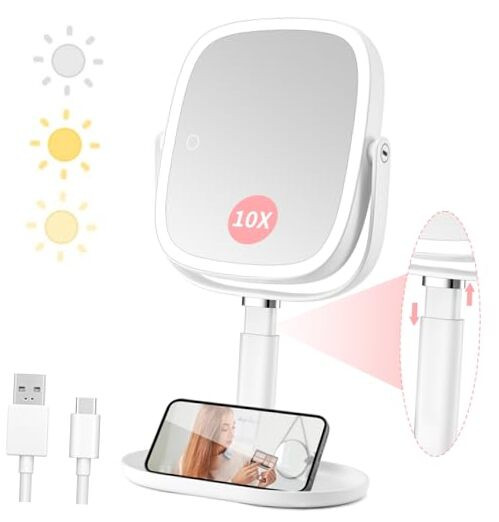 LED Makeup Mirror with 2600mAh Battery 1x 10x Magnification Touch Control-image