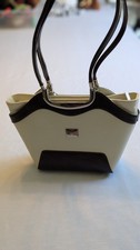 Leaf Bags Italy Vintage Structured Leather Satchel Cream Brown Colorblock Purse