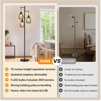 Stylish Dimmable Standing Lamp with Teardrop Cage