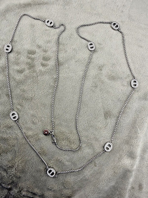 Michael Kors Necklace Silver Tone Rhinestone Long 34 
