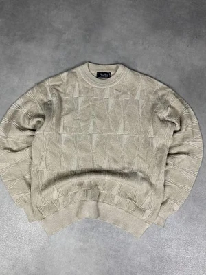 Pull maille vintage laine motifs gris clair Made in Italy L - Photo 1/4