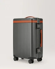 Carl Friedrik Carry-On Grey Cognac Luggage Hard Shell Suitcase TSA Spinner