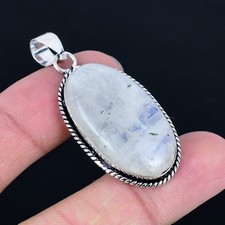 Rainbow Moonstone 925 Silver Plated Handmade Pendant of 1.97"