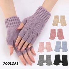 US Thermal Fingerless Gloves Mens Womens Knitted Warm Winter Half Finger Mittens