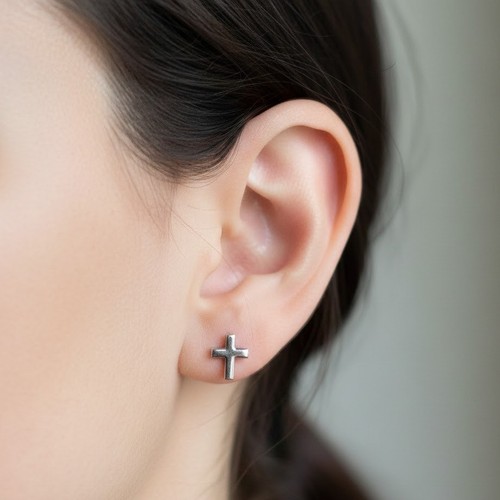 Tiny Sterling Silver Cross Stud Earrings Religious Christian Minimalist Small