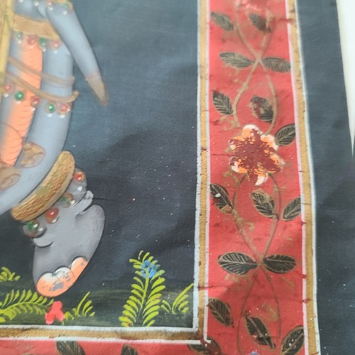 Vintage handbemalter Elefant auf schwarzem Seidenstoff indische Kunst unmontiert 14" Breite x 10" Höhe - Bild 3 von 6