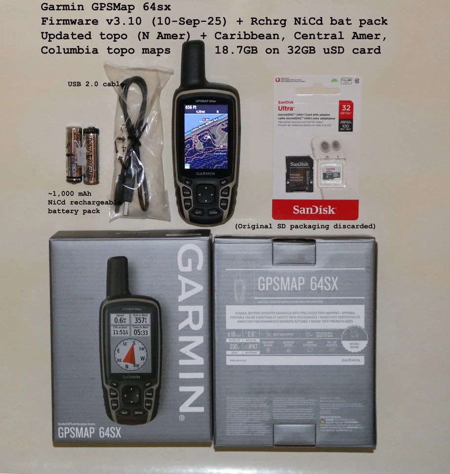 (1) Garmin GPSMap 64sx NIB, Optional Rchg Bat; BIOS 3.10 w 18GB Maps on 32GB µSD - Image 3 of 4