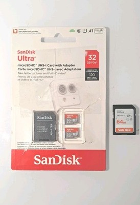 (Bundle Of 3) 2 SanDisk Ultra 32GB SDHC Cards & 64GB SDXC Memory Card UHS-I 