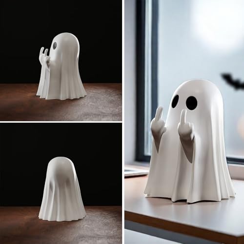 Halloween Ghost Figurine - Spooky Resin Statue, Cute Finger A