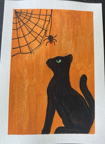 Black Cats Of October #004 “Hello!” Original ACEO OOAK