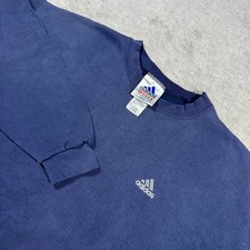 Adidas Sweatshirt Mens L Blue Vintage 90s Embroidered Logo Distressed Crewneck
