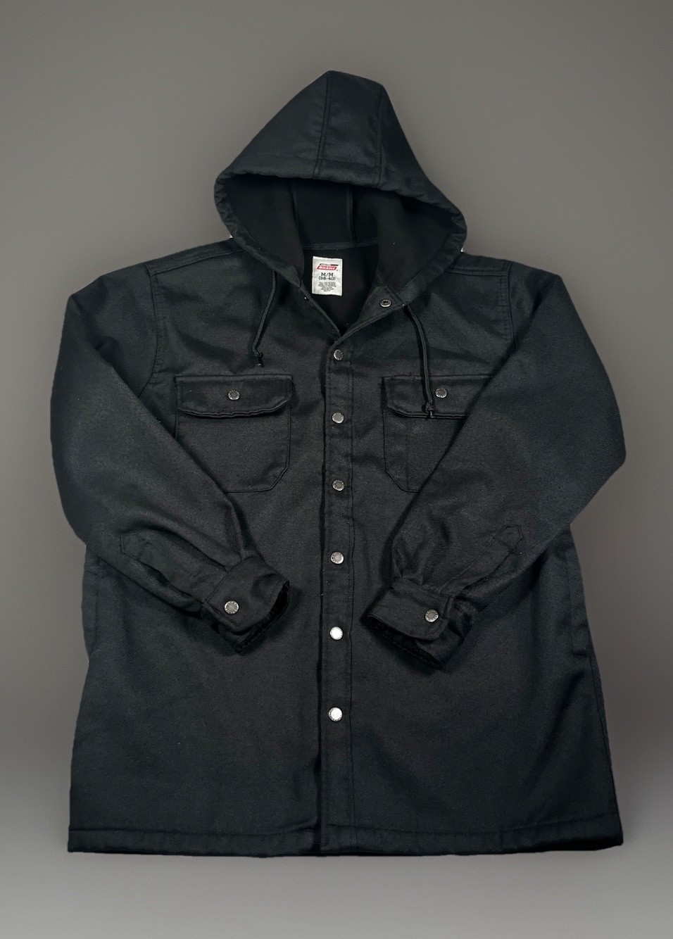 Mens Medium Black Full Snap Canvas Hooded Fleece Lined Work Wear