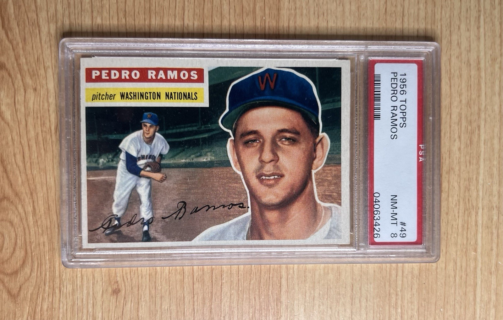 1956 Topps #49 Pedro Ramos Washington Nationals PSA 8 NM-MT Vintage Card view 1