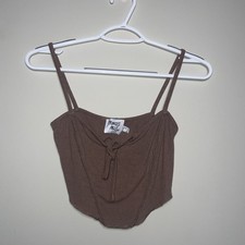 Princess Polly 4 Brown Outer Stitching Corset Tie Front Crop Top
