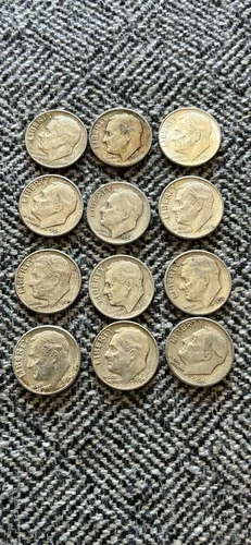 Lot Of 12 Silver Dimes 1964 And Earlier Various Conditions 90% Silver