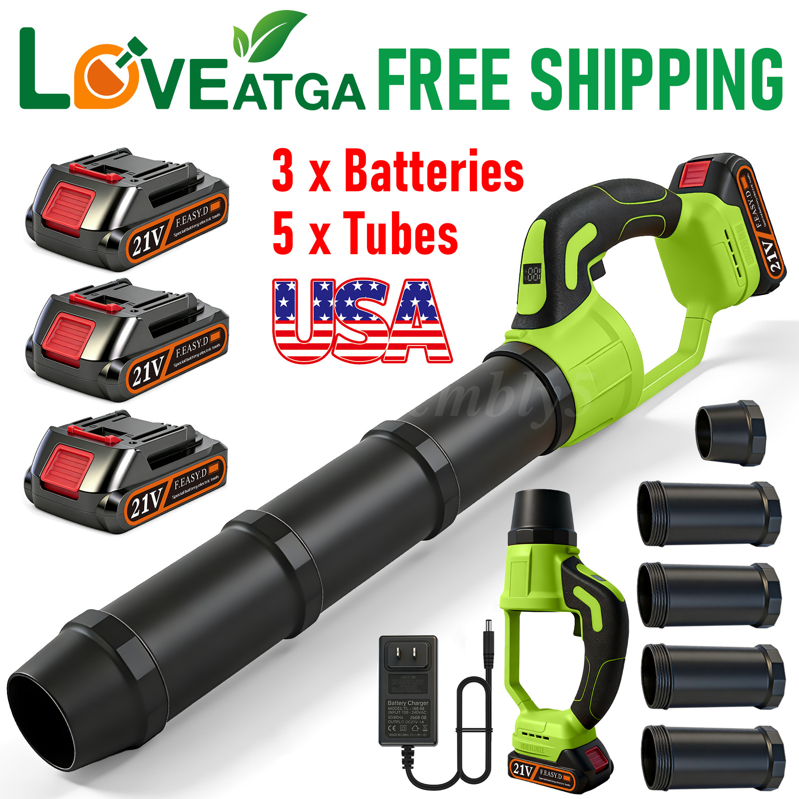 Cordless 680 Cfm Handheld Electric Leaf Blower + 5 Tubes 3 B