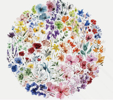 50Pcs Transparent Flower Stickers for Scrapbooking PET Nature Plant Sticker Flor