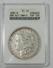 1880 Morgan Dollar CERTIFIED ANACS XF 40 Silver Dollar 2nd 8/7 VAM-6 TOP-100